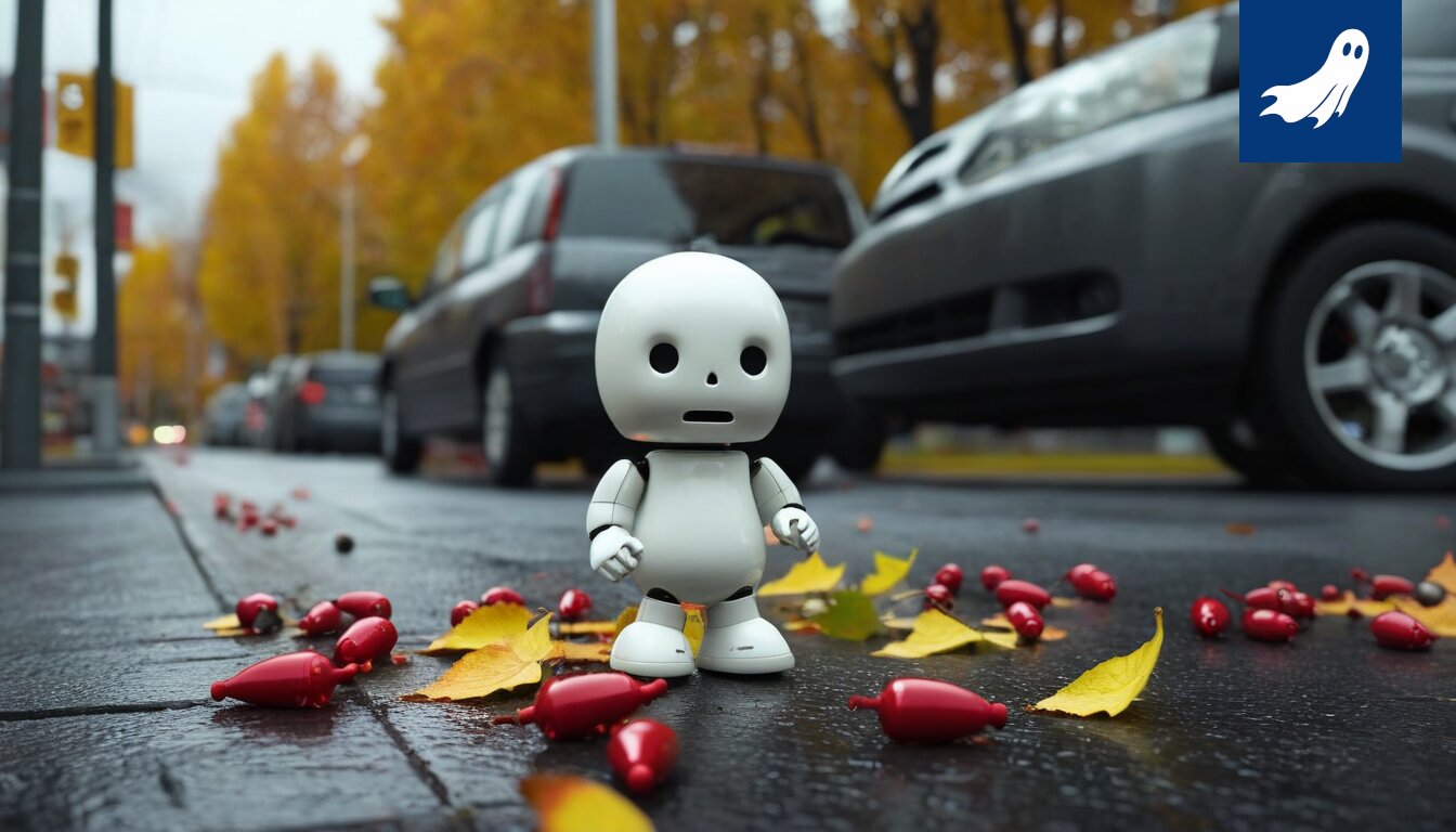 Sarjakuvamainen kuva robottien suunnittelemasta kansanedustajien karsinnasta ja kyynisyyden kasvusta, symboloiden poliittista satiiria.
