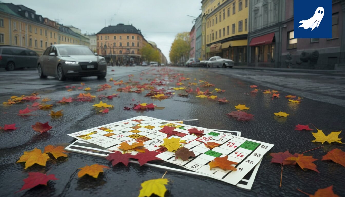 Sarjakuvamainen kuva stressaantuneesta henkilöstä, joka yrittää tasapainotella veroilmoituksen ja osakepaperien kanssa.