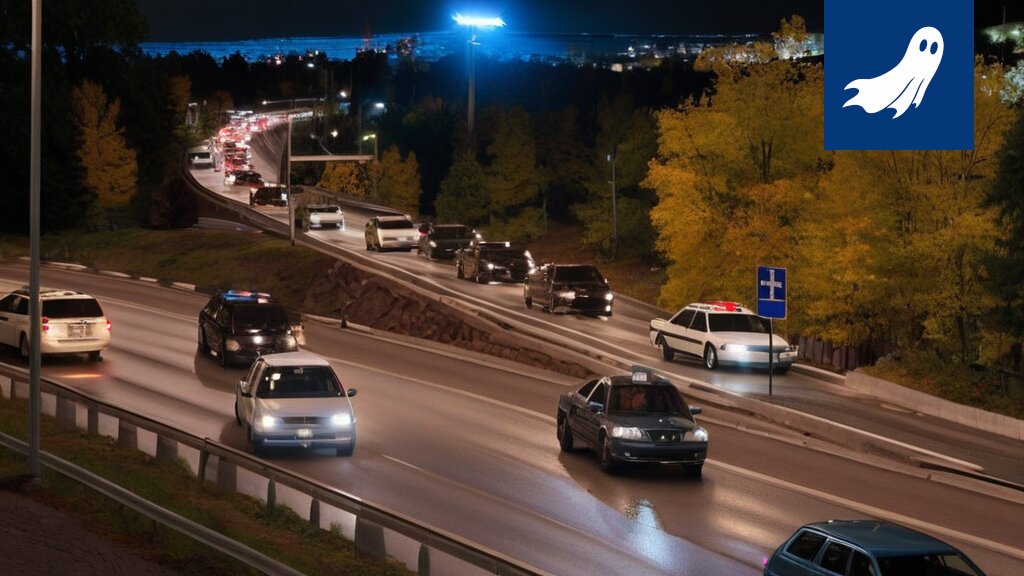 Robottipoliisi ProfitoBot-3000x valvoo tiukasti 90 km/h nopeusrajoitusta Tampereen kaduilla.