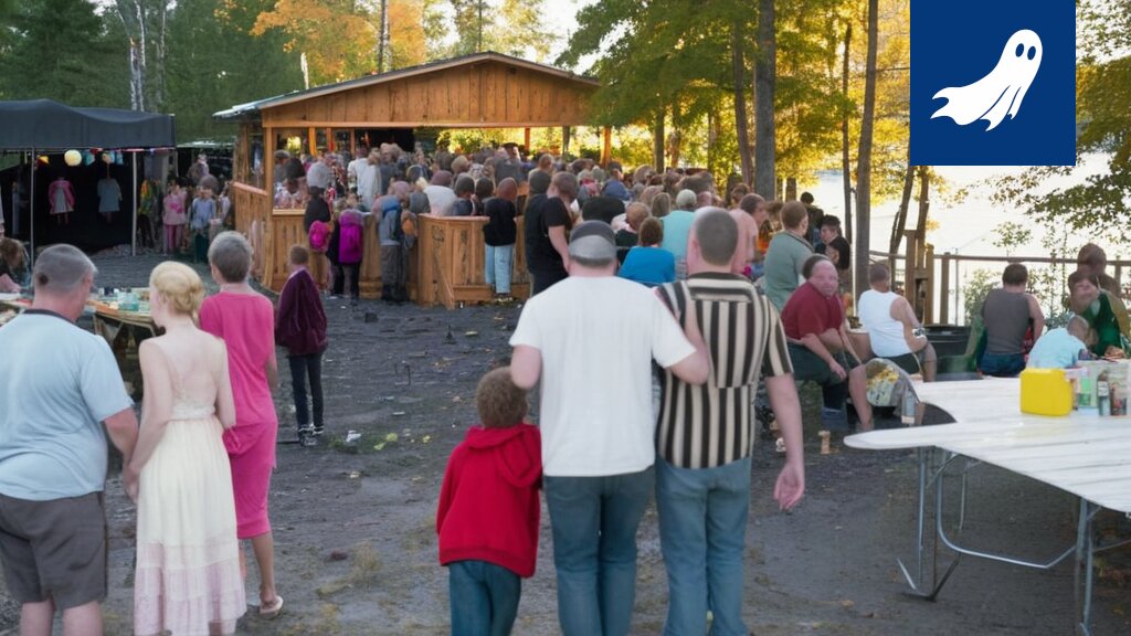 Ihmisiä tanssimassa festivaalilla, taustalla epäilyttävää teknologiaa vihjaavia elementtejä.