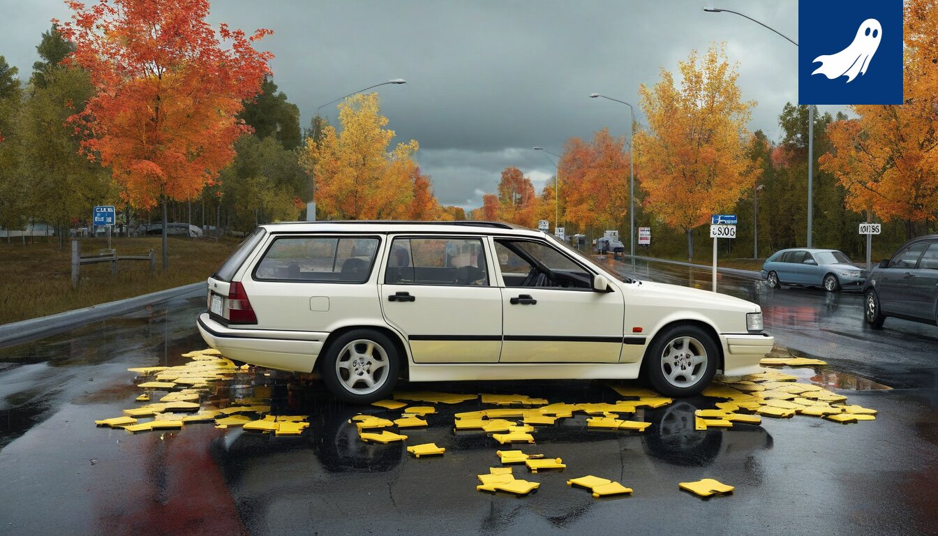 Sarjakuvamainen kuva ruuhkasta Kolmostiellä, jossa Ikean logo näkyy taustalla.