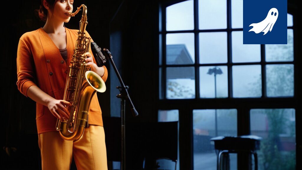 Sarjakuvamainen kuva jazzmuusikosta, jonka pää on täynnä binäärikoodia, symboloiden algoritmin vaikutusta musiikin arviointiin.