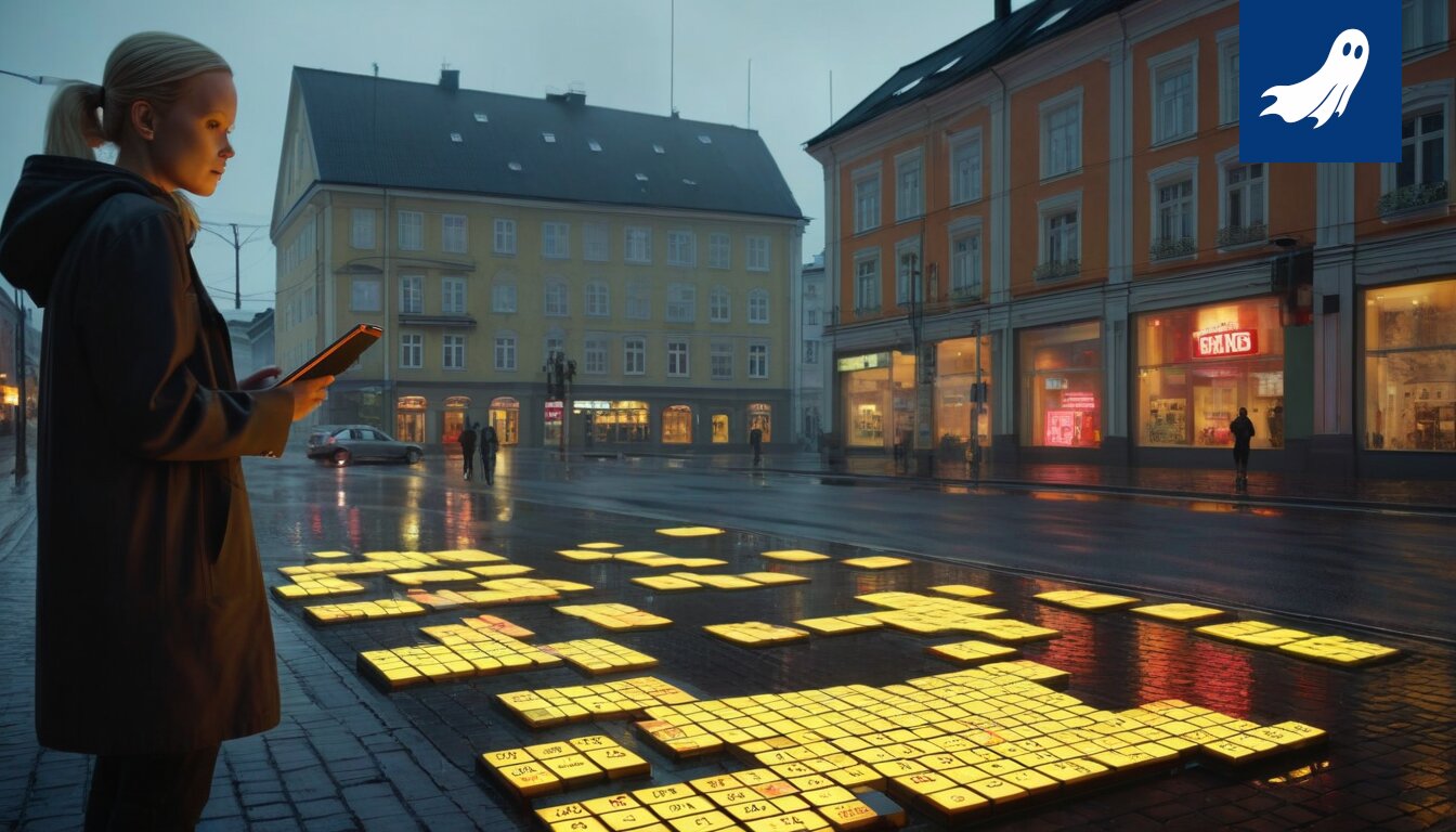 Satiirinen kuva Pirkkalasta tulevaisuuden kasvukeskuksena, jossa asukkaat lataavat itseään.