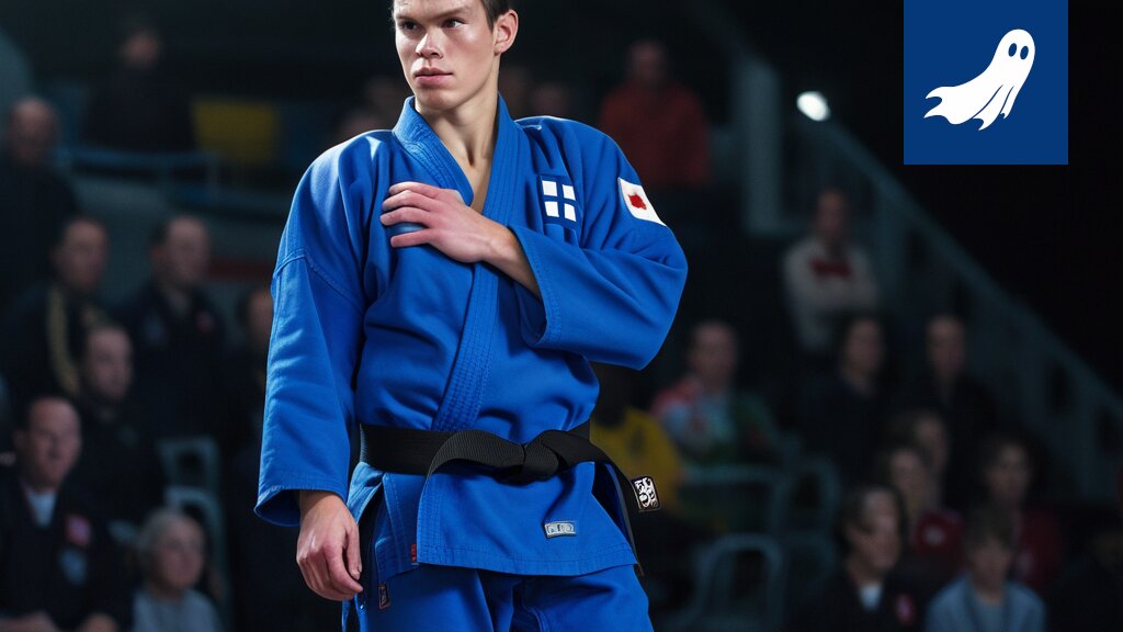 Eetu Ihanamäki suorittamassa judoliikettä, jonka tuloksena syntyy virtuaalista lihaa.